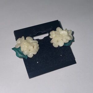 Vintage Cream and Green Floral Stud Earrings